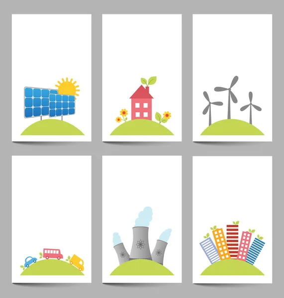 Banderas solares, molinos de viento y centrales nucleares — Archivo Imágenes Vectoriales
