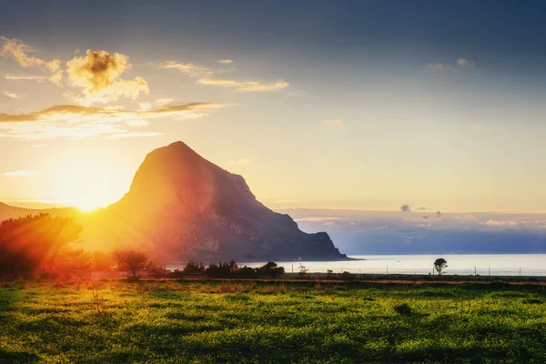 Spring view of the coast at sunset city Trapani. Sicily, Italy, — Stock Photo, Image