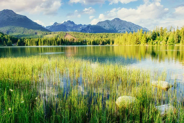 Majestoso lago de montanha no Parque Nacional High Tatra. Strbske pleso — Fotografia de Stock