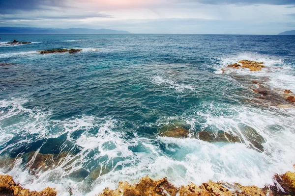 Waves Sea Landscape Background Blue Sky Location Cape San Vito — Stock Photo, Image