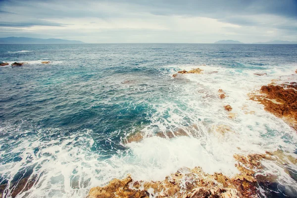 Waves Sea Landscape Background Blue Sky Location Cape San Vito — Stock Photo, Image