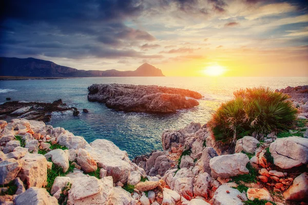 Våren Panorama Över Havet Kusten Staden Trapany Sicilien Italien Europa — Stockfoto