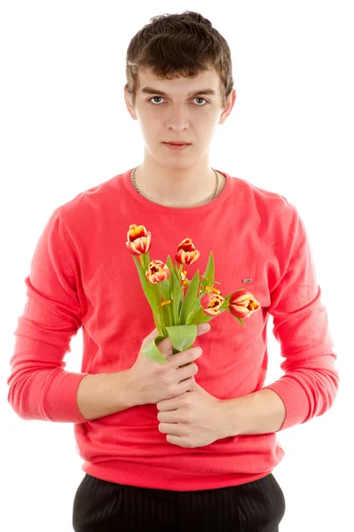 Uomo con fiori — Foto Stock