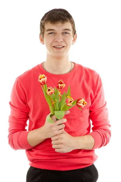 Man med blommor — Stockfoto