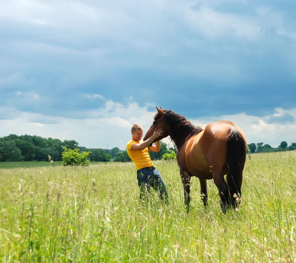 Junger Mann und Pferd — Stockfoto