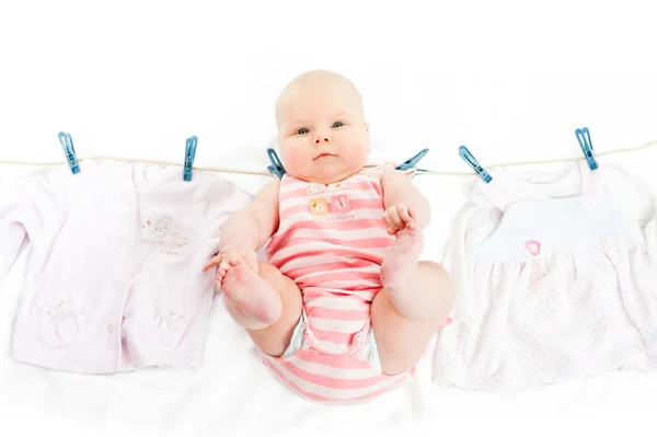 Baby on the clothesline — Stock Photo, Image