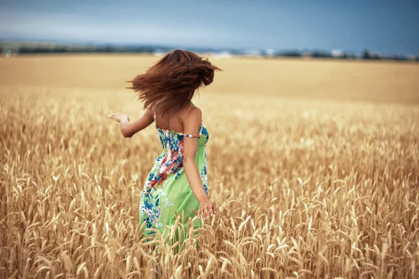 Girl in wheat meadow — Stock Photo, Image