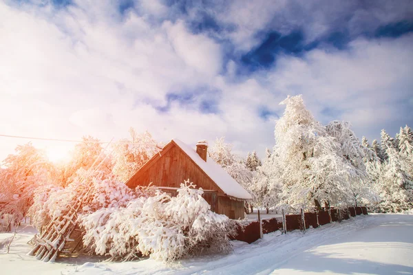 Beautiful wooden house in a winter sunny day — Stock Photo, Image