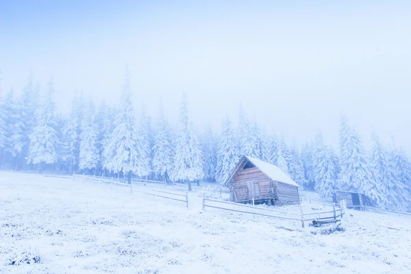 Idyllische Hütte im Winter — Stockfoto