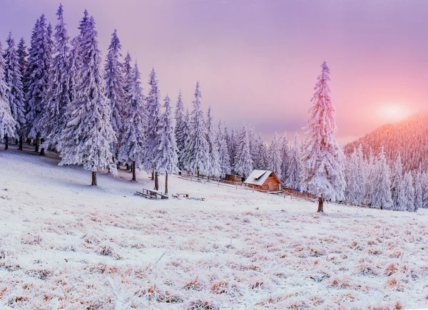 Cabine nas montanhas no inverno — Fotografia de Stock