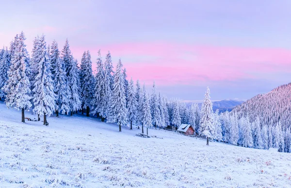 Καμπίνα στα βουνά το χειμώνα — Φωτογραφία Αρχείου