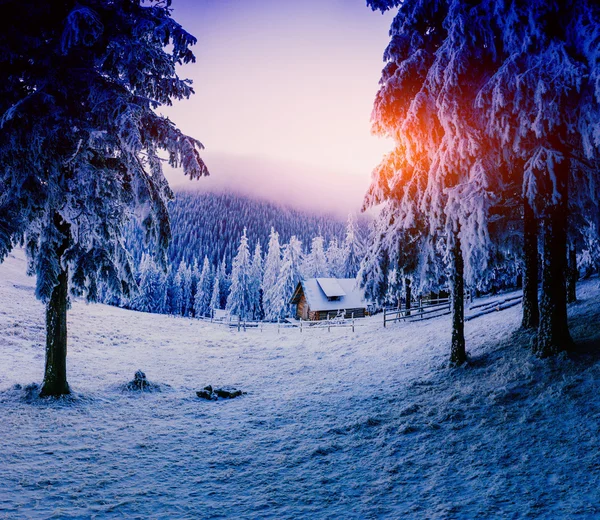 Cabana în munți iarna — Fotografie, imagine de stoc