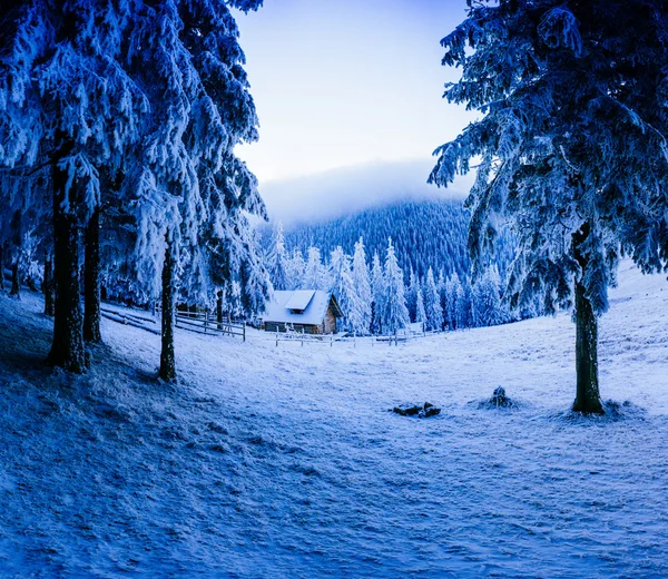 Cabana în munți iarna — Fotografie, imagine de stoc
