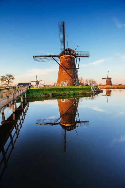 Traditionele Nederlandse windmolens van het kanaal Rotterdam. Holland. — Stockfoto