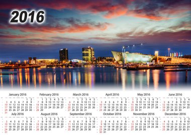 Takvim 2016. Amsterdam'da güzel bir gece. Gece aydınlatma 