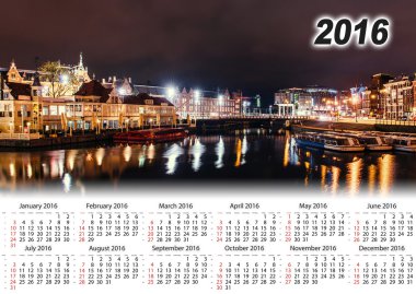 Takvim 2016. Amsterdam'da güzel bir gece. Gece aydınlatma 