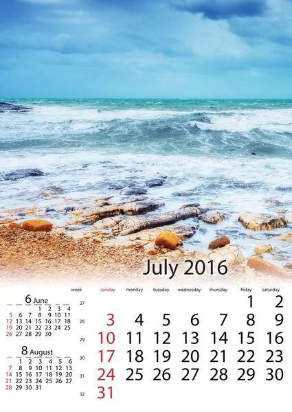 Calendário Julho 2016 - Panorama da primavera da cidade costeira Trapany . — Fotografia de Stock