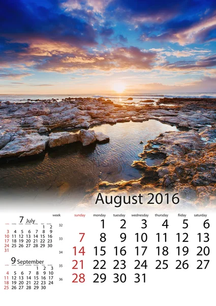 カレンダー 2016年 8 月 - 海岸都市 Trapany の春パノラマ — ストック写真