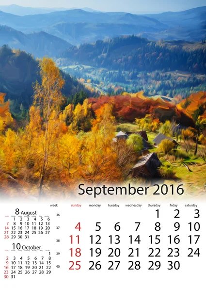 カルパチア山脈の岩山地 - 2016 年 9 月のカレンダー. — ストック写真