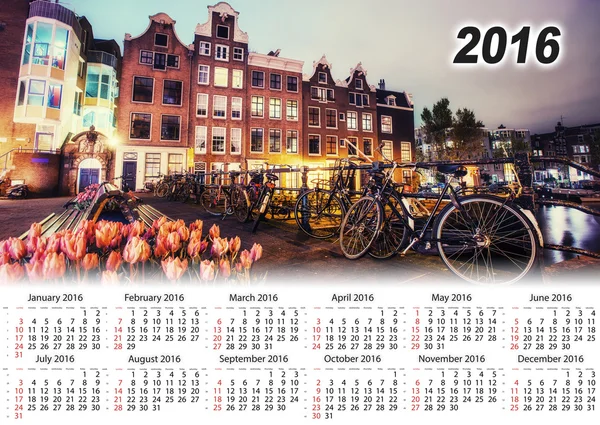 Calendário 2016. Bela vista calma noite da cidade de Amsterdã . — Fotografia de Stock