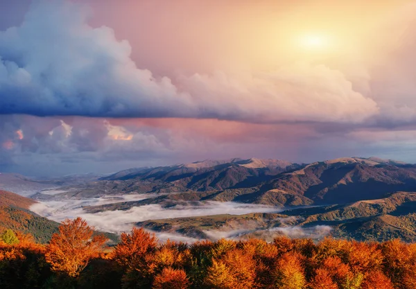 Blick auf Nebelberge im Herbst, Karpaten, Ukraine — Stockfoto