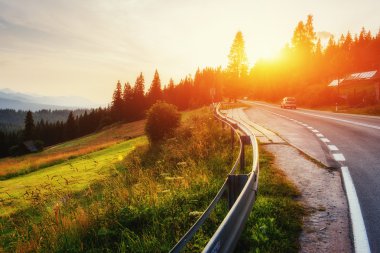 Yol ormandan dağlara gidiyor.