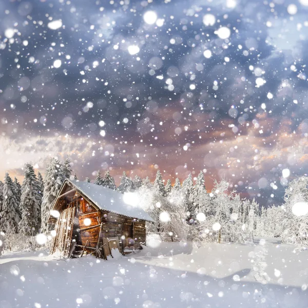 Fantastico paesaggio invernale. sfondo con alcune luci morbide — Foto Stock