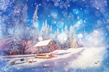 starry sky in a fantastic New Year's Eve. Winter background with clipart