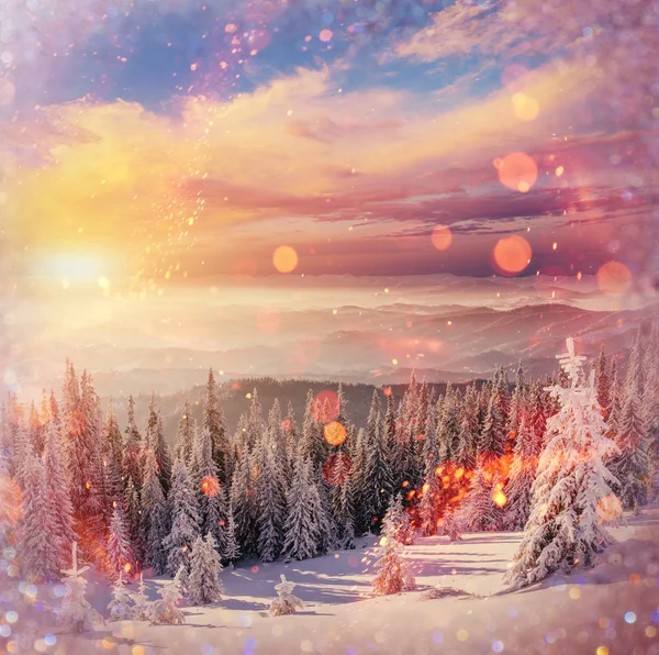 Favoloso paesaggio invernale in montagna, sfondo con som — Foto Stock