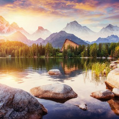 Göl strbske pleso yüksek tatras dağ, Slovakya, Avrupa