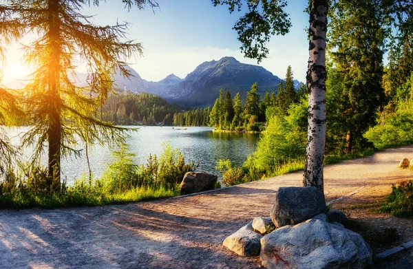 Majestic mountain lake in National Park High Tatra. Strbske ples — Stock Photo, Image