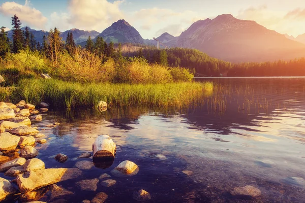 Tó Strbske pleso-ban Magas-Tátra hegy, Szlovákia, Európa — Stock Fotó