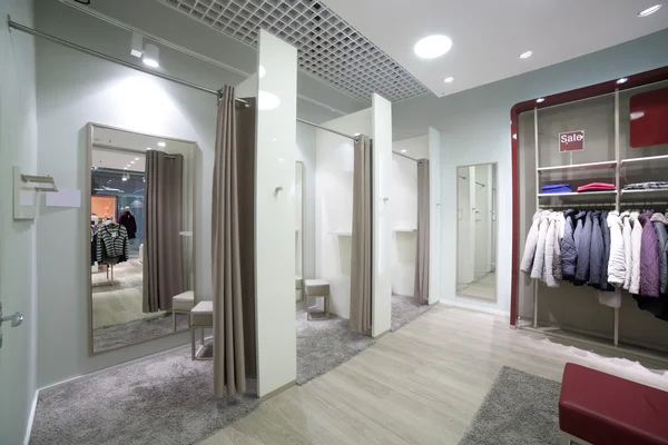 Interior of dressing room at cloth store — Stock Photo, Image