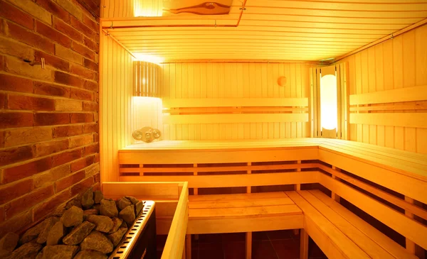 Interiér moderní dřevěná sauna — Stock fotografie