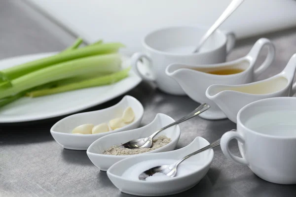 Preparing organic creamy soup in restaurant — Stock Photo, Image