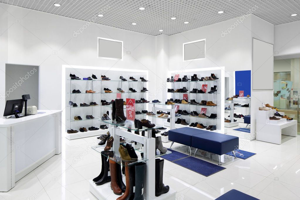 interior of shoe store in modern european mall