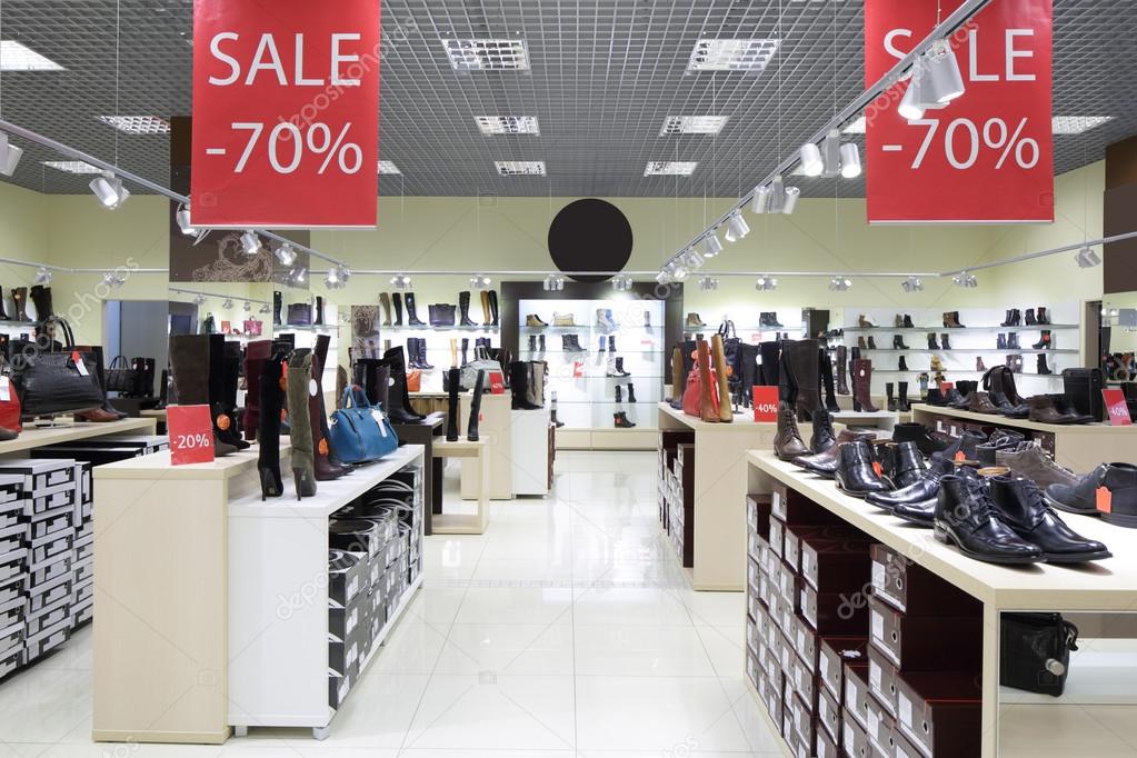 interior of shoe store in modern european mall