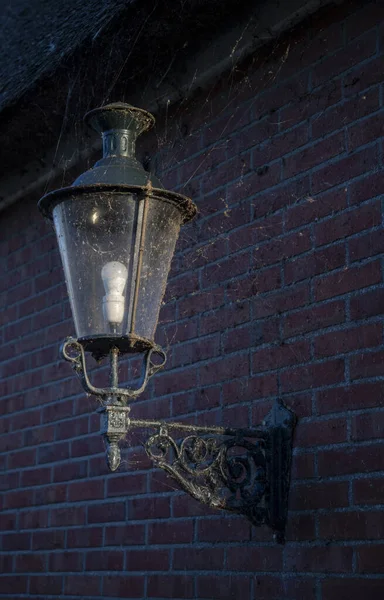 Old Lamp Night Dark Street Broken Glass Full Cobwebs Dust — Stock Photo, Image