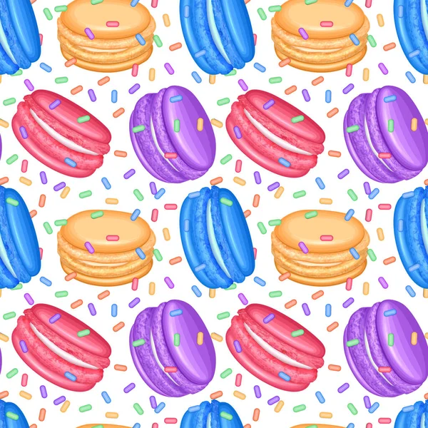 Sömlös, oändligt mönster med godis färgglada makaroner. Sömlöst mönster med Sweets. Inslagning textil tyg tapet design. vektor illustration — Stock vektor