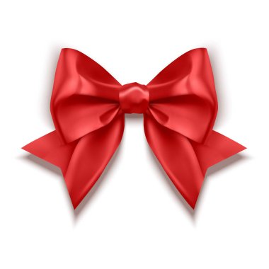 Gerçekçi kırmızı fiyonk, kurdele beyaz arka planda izole edilmiş. Vektör 10 illüstrasyon istiyor