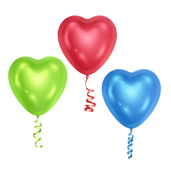 Ballons réalistes 3D brillants avec forme de cœur Elément décoratif pour la conception d'invitation de fête ou cartes de vœux, illustration vectorielle — Image vectorielle