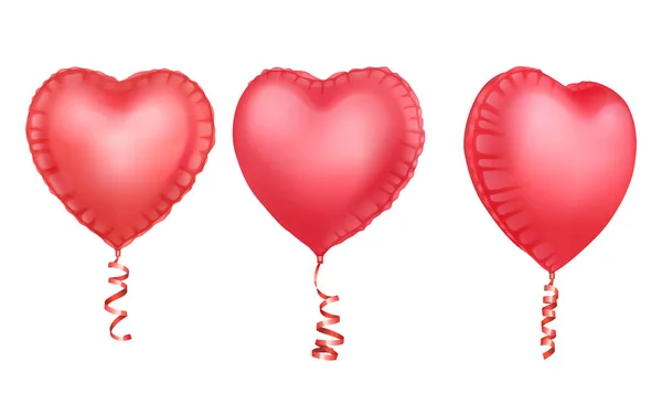 Globos realistas 3D brillantes de colores rosados, Globos con forma de corazones Elemento decorativo para el diseño de invitaciones para fiestas o tarjetas de felicitación, ilustración vectorial — Archivo Imágenes Vectoriales