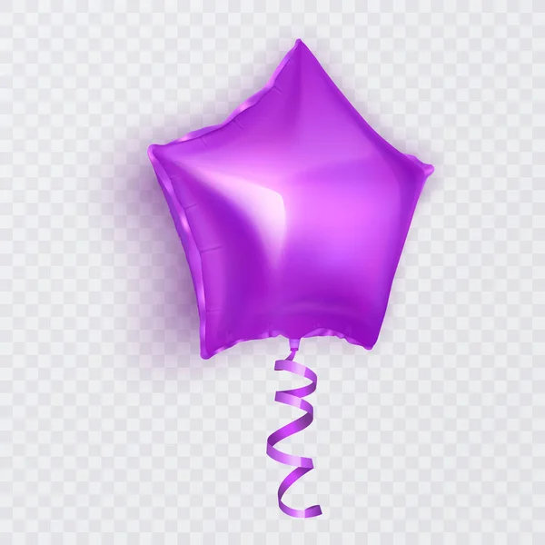 Balon vektor dengan bentuk bintang warna ungu, balon di latar belakang putih. Elemen festival untuk Valentines Day atau Wedding. Ilustrasi Vector Eps 10 - Stok Vektor
