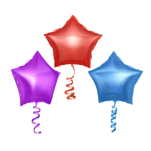 Balões vetoriais com forma de estrelas. Balões coloridos brilhantes sobre fundo branco. Elemento de decoração festiva para o dia dos namorados ou casamento. Vector Eps 10 ilustração — Vetor de Stock