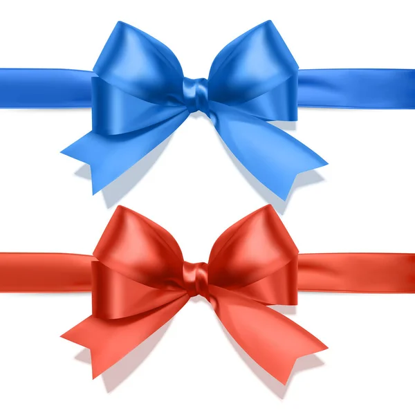 絵葉書 休日の箱などの装飾のための赤と青の色の現実的な弓のセット 白い背景の装飾のための弓 ベクトルEps 10イラスト — ストックベクタ