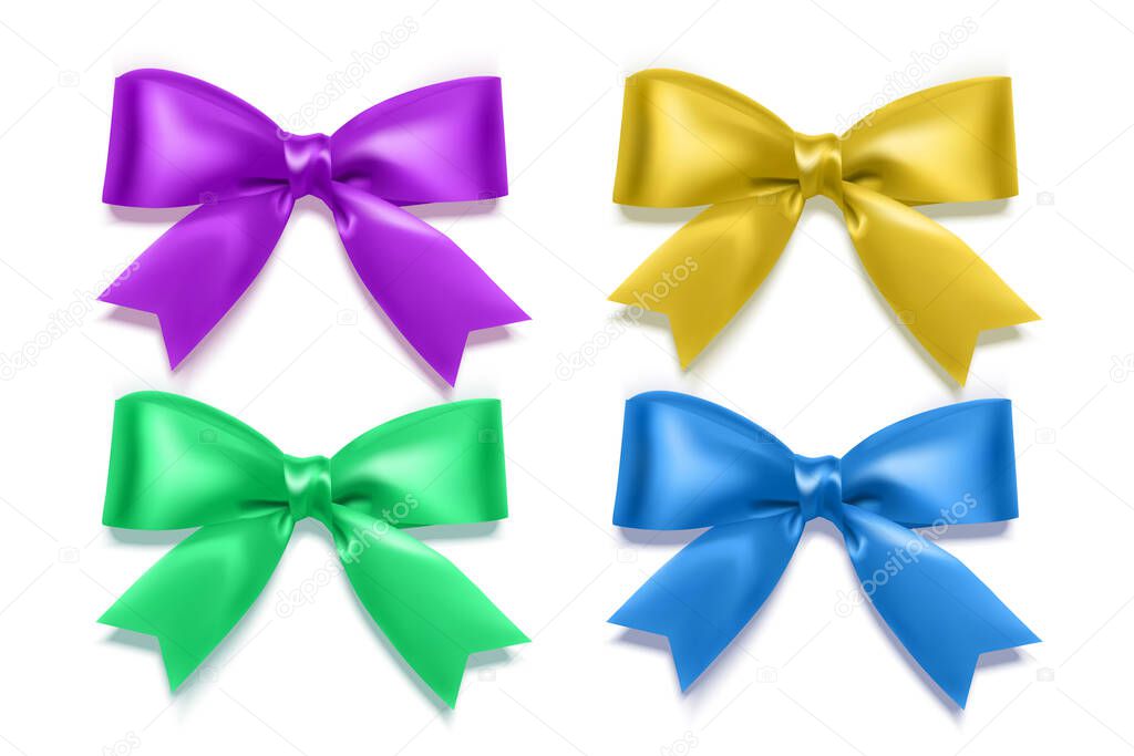 Set of realistic bows of purple, blue, yellow and green colors eps 10 illustration