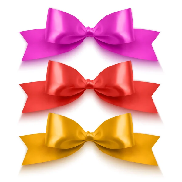 一套现实的红 粉三种颜色的蝴蝶结 用以装饰明信片 节日礼盒等 在白色背景上装饰的蝴蝶结 矢量为10种格式 — 图库矢量图片