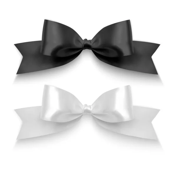 Set Realistic Bows Ribbon Black White Colors Isolated White Background — Stock Vector