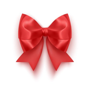 Gerçekçi kırmızı fiyonk, kurdele beyaz arka planda izole edilmiş. Vektör 10 biçimi