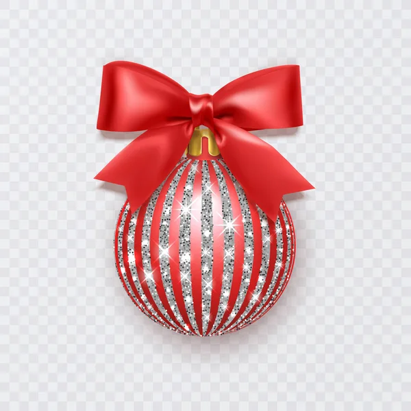 弓で赤いクリスマスボール 白の背景に隔離された新年の装飾 ベクトルEps 10形式 — ストックベクタ
